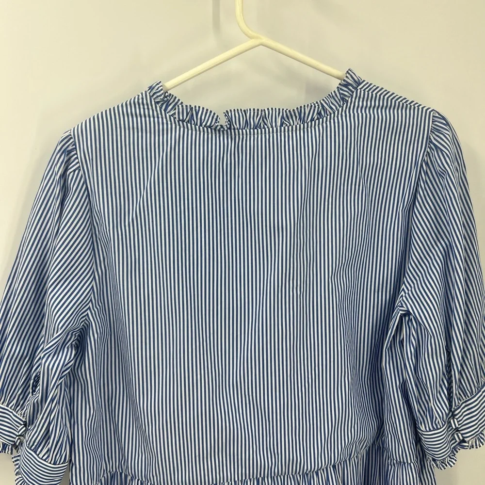 J. Crew | Ruffleneck tiered seersucker, sidezip, popover dress L